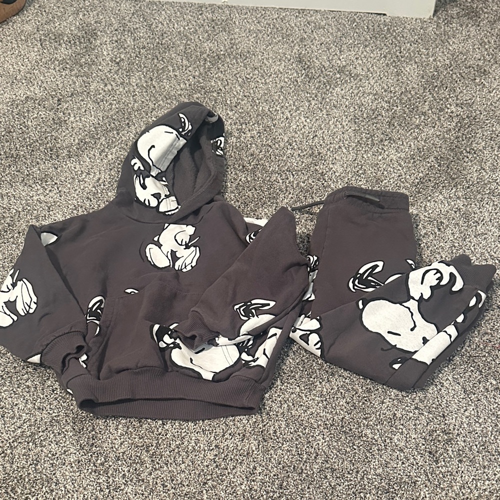 Peanuts Kids Matching Set in Charcoal Gray and White